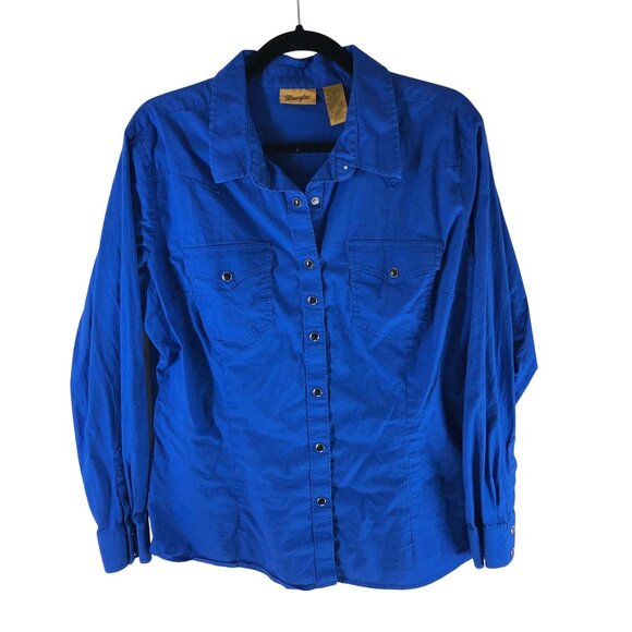Wrangler Womens Pearl Snap Button Down Shirt Western Chest Pockets Blue XL - Picture 1 of 3